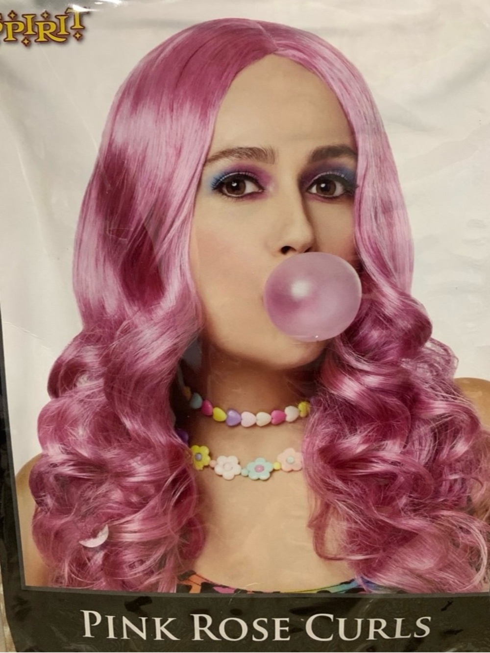 New adult long pink curley hair costume wig